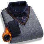 Men's Plush Sweater Autumn Winter Fake Two Piece Pullover Polo Shirt Collar Fleece Thick Warm Top Clothes Casual Jumpers - Image 5