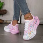 Women Splatter Paint Gradient Running Sneakers Breathable Flying Weave Mesh Lightweight Shock Absorb Non Slip Fashion Athletic Walking Sport Shoes - Image 3