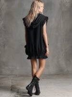 Stand Collar Half Zip Sleeveless Loose Mini Dress Lace Trim Pocket Ruffle Hem Dress For Women Street Punk Daily Trendy Outfit - Image 2