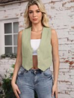 HH Elegant Womens Minimalist Solid Color Suit Vest Fitted Waist V Neck Office Workwear Business Waistcoat Casual Streetwear Tops - Image 6