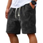 Men Shorts Solid Color Mid Waist Summer Motion Waffle Texture Deep Crotch Drawstring Mens Shorts Loose Knee Length Casual Short - Image 3