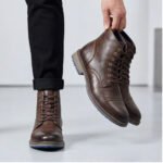 Men's Vintage Combat Boots Lace-Up Cap Toe Ankle Booties with Pull Tab Non-Slip Sole - Image 20