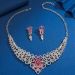 Luxury Pink Crystal Flower Jewelry Set Gold Plated Rhinestone Necklace & Earrings for Women Wedding Party Prom Accessories - Image 4