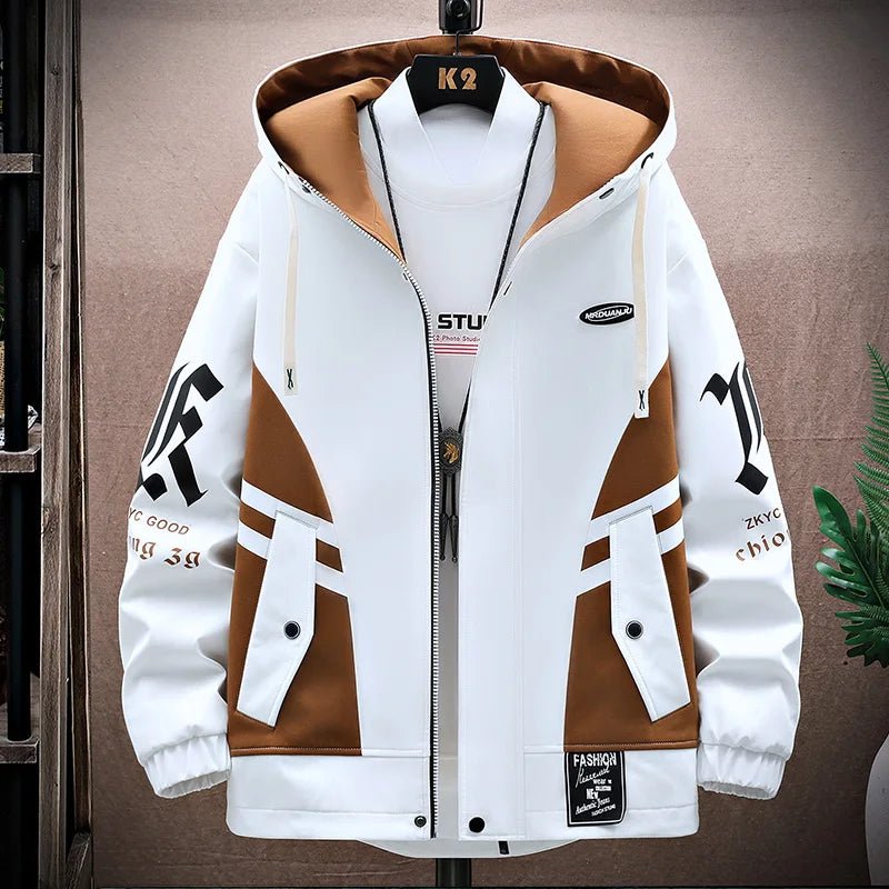 S38862e86422d452cb28cd696e9162aadT.jpg Men's Casual Hooded Jackets Autumn Patchwork Thin Coats Outwear Top Windbreaker Streetwear Clothing Plus Size - Image 1