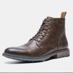 Men's Vintage Combat Boots Lace-Up Cap Toe Ankle Booties with Pull Tab Non-Slip Sole - Image 5
