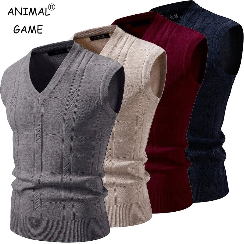 S3cbef1ad37844db69637eca8af14ab2da.jpg New Men's V-Neck Sleeveless Vest Classic Pullover Knitted Waistcoat Sweater Cardigans Tank Tops Outdoor Streetwear - Image 1