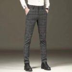 Fashion Black Grey Casual Trouses Mens Straight Fit Long Pants Striped Plaid Four Seasons High Quality Brand Business Trousers - Image 4