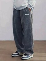 Autumn Mens Corduroy Casual Pants Fashion Loose Fit Pants Straight Sweatpants Elastic Waist Drawstring Outdoor Streetwear - Image 6