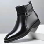 Mens Buckle Strap Ankle Boots Pointed Toe Leather Formal Chelsea Boots Man Business Dress Short Botas for Men High Top Footwear - Image 16