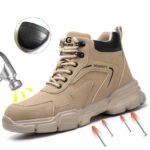 Men's & Women's Brown High-top PU Water Repellent Lightweight Anti-smash Anti-puncture Comfortable Wear Resistant Industrial Construction Work Safety Boots