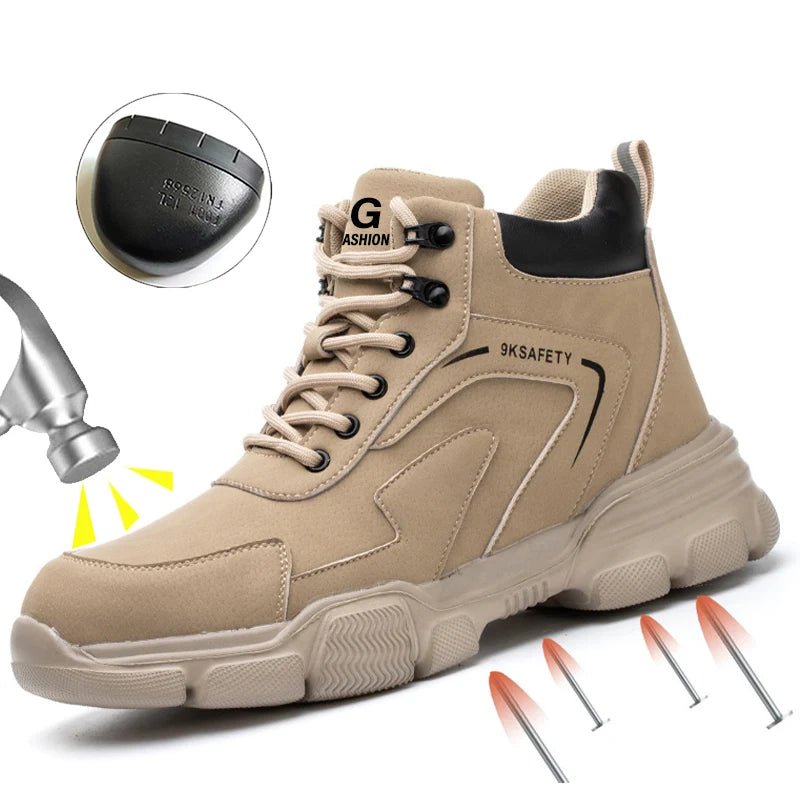 S3e4ed383b24f45f5bda07cf53ef30ff0r.jpg Men's & Women's Brown High-top PU Water Repellent Lightweight Anti-smash Anti-puncture Comfortable Wear Resistant Industrial Construction Work Safety Boots - Image 1
