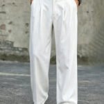 Men's High Waist Double Pleated Wide Leg Dress Pants Draping Wrinkle Resistant Breathable Textured Fabric Trousers for Office Wo