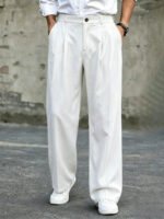 Men's High Waist Double Pleated Wide Leg Dress Pants Draping Wrinkle Resistant Breathable Textured Fabric Trousers for Office Wo