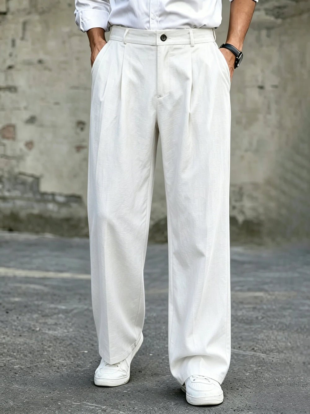 S3f350019a2a344b0a5f6a430712a9a2cI.jpg Men's High Waist Double Pleated Wide Leg Dress Pants Draping Wrinkle Resistant Breathable Textured Fabric Trousers for Office Wo - Image 1