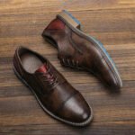 Men's Casual Leather Shoes Cap Toe Derby Lace-up Business Formal Dress Shoes Retro British Style Office Wedding Footwear - Image 5