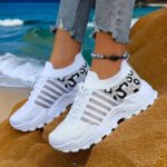 Women Leopard Print Mesh Chunky Platform Sneakers Thick Sole Lace Up Casual Shoes Breathable Non Slip Walking Trainers Multicolor Fashion All Match Daily Outdoor Sports Footwear For Ladies All Seasons Daily Wear - Image 3