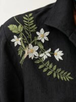 2026 New Fashion Trend Women's Embroidered Shirt, Bohemian Style with Floral and Botanical Embroidery, Loose Long-Sleeve Stand-Up Collar Shirt, Perfect for Spring and Autumn Outings and Casual Wear - Image 5