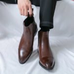 Chelsea Boots for Men Red Sole Pu Ankle Business Round Toe Slip-On Mens Boots Free Shipping Size 38-46 Men Shoes - Image 30
