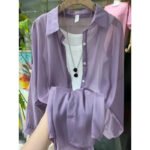 1pcs Woman Four Seasons Shirt Lady Thin Sunscreen Shirts Female Casual Long Sleeve Turn-down Collar Loose Med-Length Style Tops - Image 5