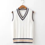 Sweater Vest Men Thicken V-neck Sleeveless Knitted Sweaters Vests Striped Retro Preppy-style Simple Chic Loose Casual All-match - Image 2