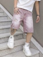 Men Vintage Baggy Distressed Denim Shorts Gradient Wash Ripped Straight High Street Trendy Casual Cargo Summer Jeans Short - Image 7