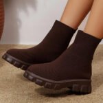 Ankle Boots for Women Comfortable Round Toe Slip On Stretch Soft Chunky Block Heel Knit Platform Boots Punk Dress Sock Boots - Image 4