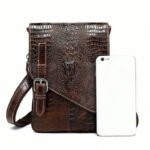 Flap‑over Business Men Crossbody Shoulder Bag, Crocodile Texture First Layer Cowhide Genuine Leather Messenger Bag for Office & Daily Commute - Image 6