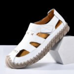 Outdoor Summer Man Sandals Stylish Leather Mens Beach Shoes Outdoor Men Roman Flats Hollow Out Sandalias New Wading Aqua Shoes - Image 2