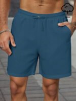 Manfinity Homme Men's Plain Drawstring Waist Casual Versatile Shorts, Summer For Going Out Cotton Material, Comfortable To - Image 2