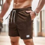 Men Shorts Solid Color Mid Waist Summer Motion Waffle Texture Deep Crotch Drawstring Mens Shorts Loose Knee Length Casual Short - Image 16
