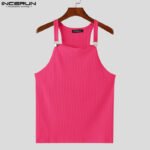 2024 Men's Tank Tops Solid Color Knitted Sleeveless Button Streetwear Casual Vests Summer Fitness Fashion Men Clothing INCERUN - Image 4