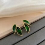 LATS New Korean Arrival Metal Trendy Fresh Lovely Sweet Grey Leaf Stud Earrings for Women 2024 Fashion Jewelry Gifts - Image 5