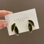 LATS New Korean Arrival Metal Trendy Fresh Lovely Sweet Grey Leaf Stud Earrings for Women 2024 Fashion Jewelry Gifts - Image 6
