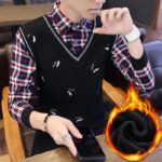 Autumn Winter Plaid Sweaters Polo Collar Pullover Slim Fit Man Clothes Plush Warm Jumpers Thick Fake 2 Piece Polo Shirts - Image 6