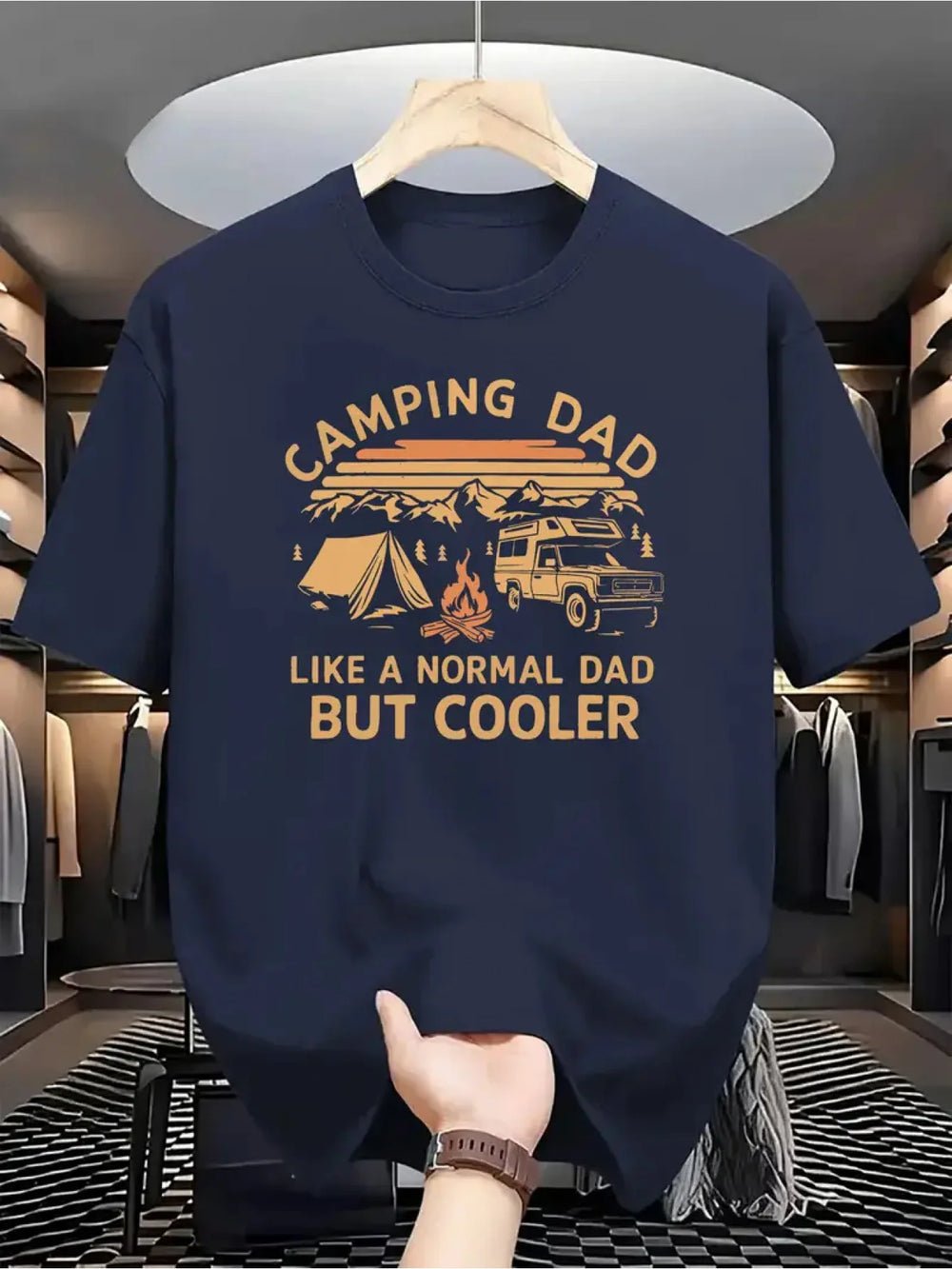 S4bfd01e14993461983367c295d82221er.jpg Men's Summer 100% Cotton Casual Fashion Camping Dad Pattern Printed Loose Breathable Round Neck Short Sleeve T-shirt - Image 1