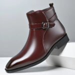 Mens Buckle Strap Ankle Boots Pointed Toe Leather Formal Chelsea Boots Man Business Dress Short Botas for Men High Top Footwear - Image 6