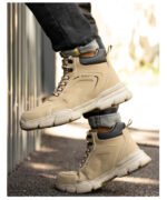 Men's & Women's Brown High-top PU Water Repellent Lightweight Anti-smash Anti-puncture Comfortable Wear Resistant Industrial Construction Work Safety Boots - Image 19
