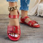 2026 Women Summer Flat Sandals Fashion Metal Buckle Strap Zapatos De Muje Brand Open Toe Casual Beach Roman Shoes for Ladies - Image 4
