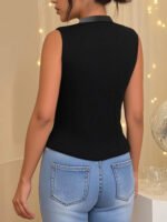 Sleeveless Vest Shawl Lapel Single Breasted Slim Waistcoat Contrast Trim Outfit For Women Office Interview Business Daily Street Elegant Wear - Image 2