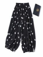 Modern Large Polka Dot 100% Natural Mulberry Silk Crepe De Chine Elastic Waist Women's Fashionable Cropped Lantern Pants - Image 5