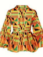 Women's Notched Lapel Long Sleeve Printed Wrap Peplum Top For Daily Vacation Street Casual Fashion Occasions - Image 2