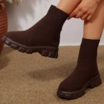 Ankle Boots for Women Comfortable Round Toe Slip On Stretch Soft Chunky Block Heel Knit Platform Boots Punk Dress Sock Boots - Image 5