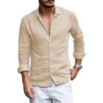 Summer Lightweight Breathable Men Shirt Long Sleeved Cotton and Linen Shirts Men Cardigan Tops Lapel Collar Men Beach Clothing - Image 4
