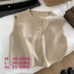Crew Neck Women's Korean Solid Button Short Sleeve Cardigan Coats Sweater Knitted Sleeveless Ladies Elegant Tanks Bottoming - Image 3