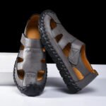 Outdoor Summer Man Sandals Stylish Leather Mens Beach Shoes Outdoor Men Roman Flats Hollow Out Sandalias New Wading Aqua Shoes - Image 5