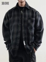 Mens Flannel Shirts American Vintage Streetwear Thick Plaid Oversized Cargo Long Sleeve Loose Fit Casual Workwear Autumn Winter