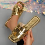 Women's Sandals Embossed Texture Flat Slides Non-Slip Elegant Open Toe SlippersIndoor Outdoor Shoes - Image 2