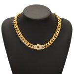 18K Gold Plated Cuban Link Chain Necklace for Men, 12/14mm Wide Miami Curb Chain Hip Hop Jewelry with Iced Out CZ Clasp, Luxury Streetwear Gold Chain Accessory for Party, Daily Wear, Birthday Gift - Image 5