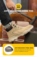 Men's & Women's Brown High-top PU Water Repellent Lightweight Anti-smash Anti-puncture Comfortable Wear Resistant Industrial Construction Work Safety Boots - Image 14