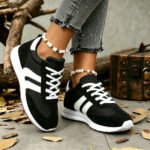 Women Retro Striped Suede Sneakers Lace Up Low Top Casual Shoes Comfort Soft Sole Non Slip Walking Trainers Multicolor Fashion All Match Daily Outdoor Sports Footwear For Ladies All Seasons Daily Wear - Image 4